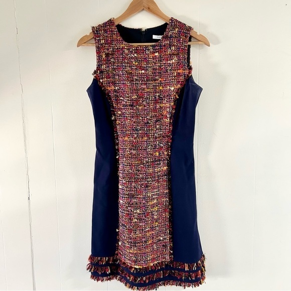 Diane Von Furstenberg Shift Dress with Tweed in Navy sz 4 - Picture 2 of 4